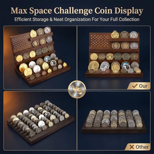 Exhibidor para monedas 11 filas para 80 unidades madera nogal miniatura 7