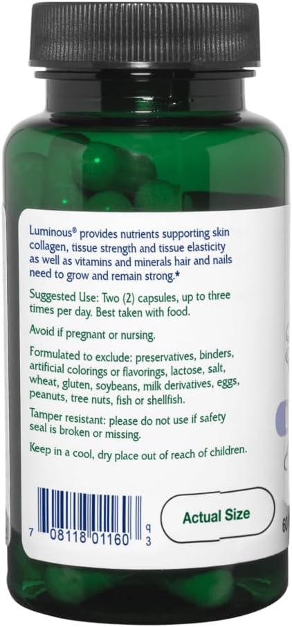 Vitanica Luminous, Hair, Skin and Nail Support, Vegan, 60 Capsules