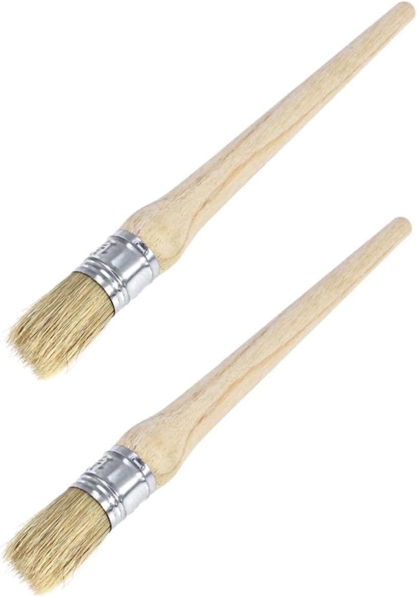 Artibetter Set of 2 Round Head Paint Brushes Wide Bristle Brushes for Painting Ergonomic Wood Handle for Glazes and Wall Paints