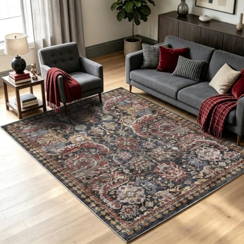 Image of RUGSURE Washable Area Rugs - Perfect for Living Room, Bedroom, Kids Room, Nursery - Stain & Water Resistant Non-Slip, Pet & Child Friendly, Vintage Tribal Area Rugs (Rust, 5' x 7')
