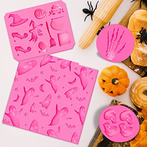 6Pcs Halloween Cake Decorating Fondant Mold, Pumpkin Bat Skull Ghost Fondant Silicone Mold, For Diy Chocolate Candy Baking Wedding Party #TOP4