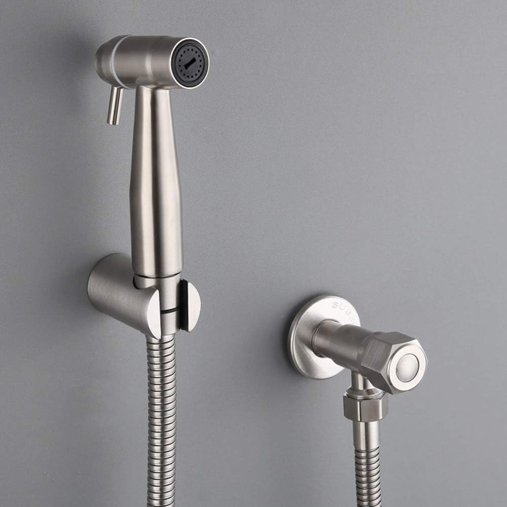 Bidet Sprayer with Single Cold Water Brushed Nickel Portable Cloth Diaper Washer Shower Sprayer Set Wall Mount Toilet Bidet Attachment Pressure Sprayer