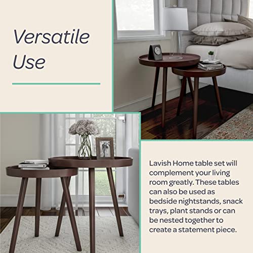 Lavish Home Nesting End Set Of 2 Round Mid-Century Modern Accent Table, Brown #TOP3
