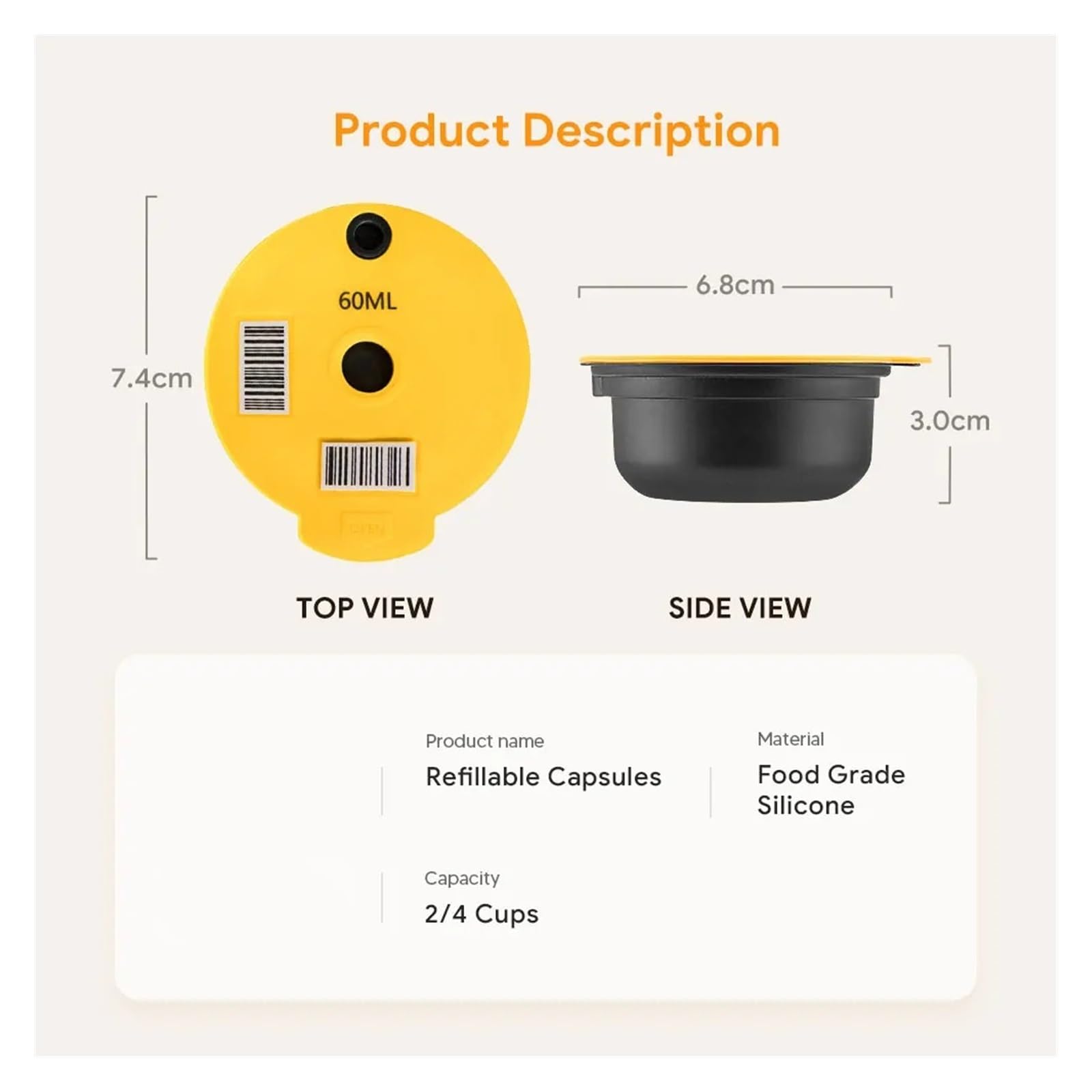 Cápsulas De Café Recargables De 60/180/200/220 Ml, Compatibles Con Bosch Y Tassimo. Adaptador For Cafetera Espresso Con Filtro De Cápsula Reutilizable.(4pcs 60ml 180ml 200ml 220ml)