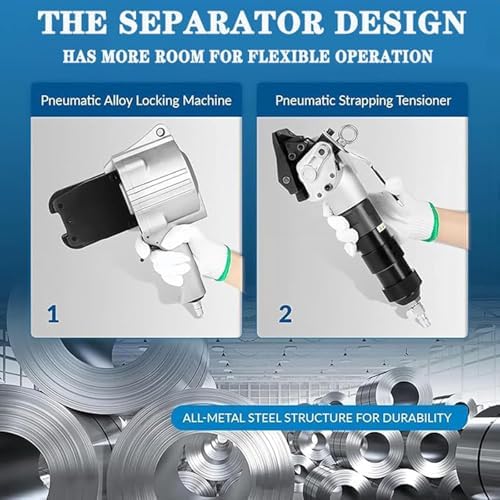 High Tensile Pneumatic Steel Strapping Machine - Portable Heavy Duty Packaging Tensioner & Cutter Sealer for 1.25" (32mm) Straps - Ideal for Baling and Securing Packages