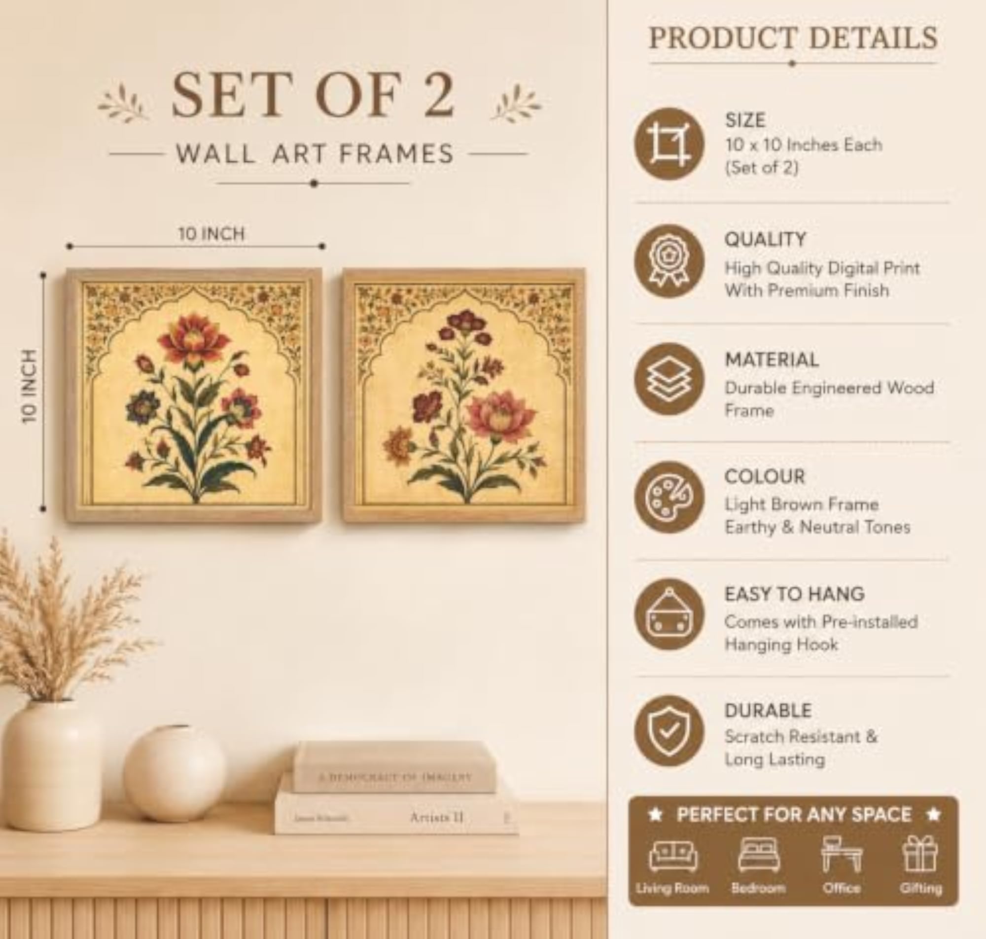 Square Photo Frames 10x10 Inch Set of 2, Durable Picture Frames