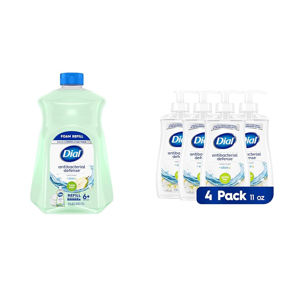 Dial Antibacterial Foaming Hand Soap Fresh Pear Refill 52 fl oz, Antibacterial Liquid Hand Soap White Tea 11 fl oz (Pack of 4)