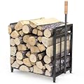 15.5" Compact Firewood Rack with Fire Blower, Black for Indoor/Outdoor Use