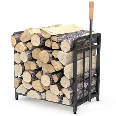 15.5" Compact Firewood Rack with Fire Blower, Black for Indoor/Outdoor Use