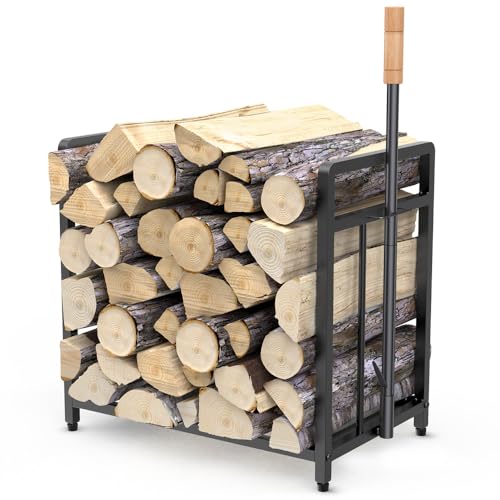 Recopilación de Chimeneas de parrilla disponible en línea. 40 ML MINGLUKJ - Estante de leña de metal compacto de 15.5 pulgadas con soplador de fuego, para uso en interiores y exteriores con chimeneas, estufas y parrillas, color negro