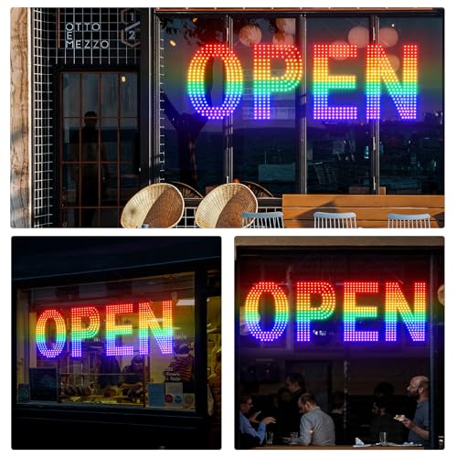Image of LED Open Signs for Business Large Ultra Bright, Thirdpolite Neon Open Sign 3 Light Modes, Speed Control, Dimmable, Plug in Electric Hanging Chain, 30 inchx10 inch for Cafe, Bar, Salon, Club, Hotel (Rainbow Pride)