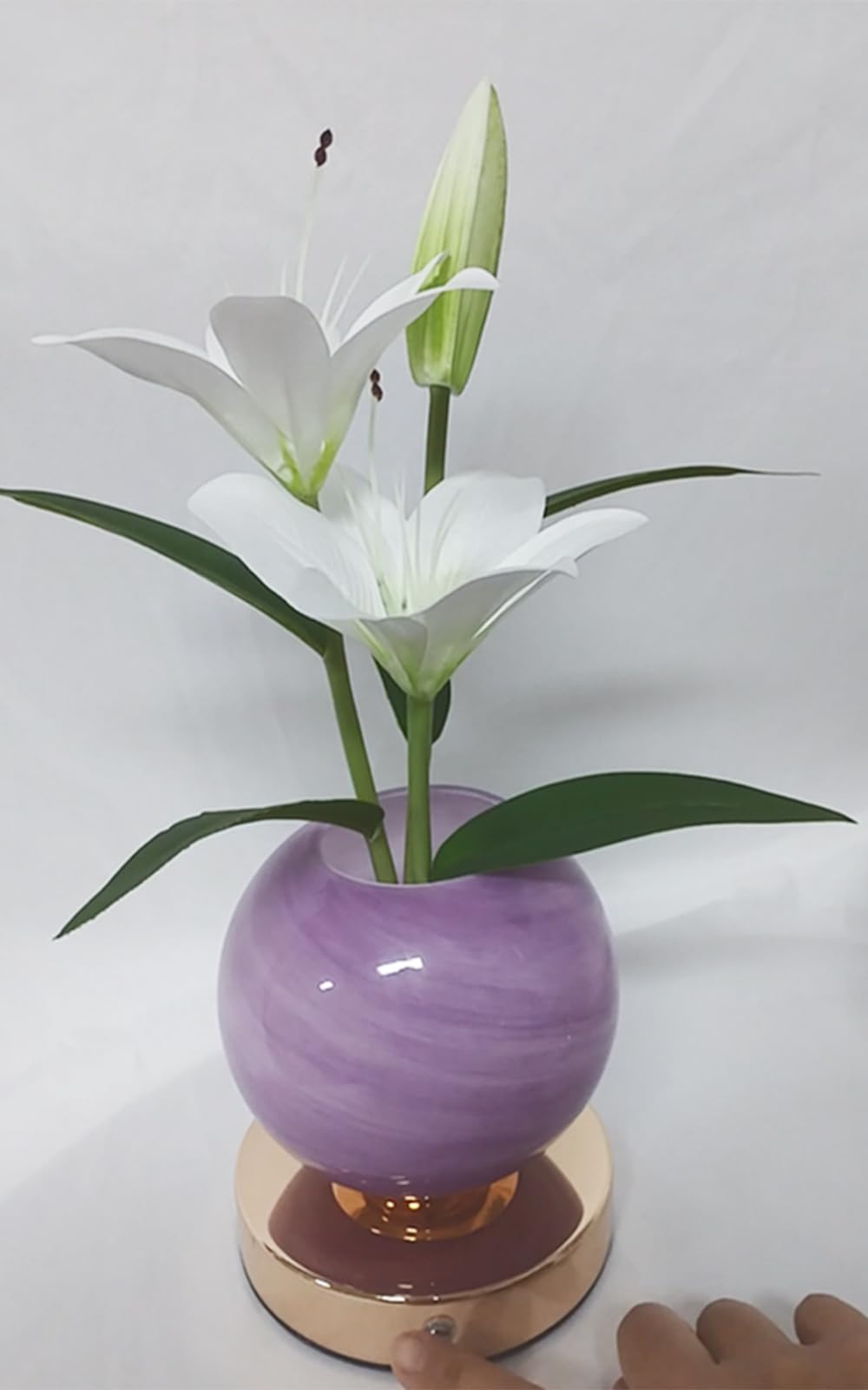 Wekity Tulip Flower Lamps, 3 Colors Dimmable Planet Night Light, Rechargeable Cordless Tulip Small Table Lamp for Date Party Home Decoration (Purple – White Lily)