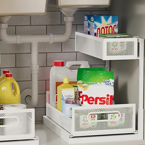 Ufriandz Undersink Organizers 2-Tier Under Cabinet Pull Out Storage with