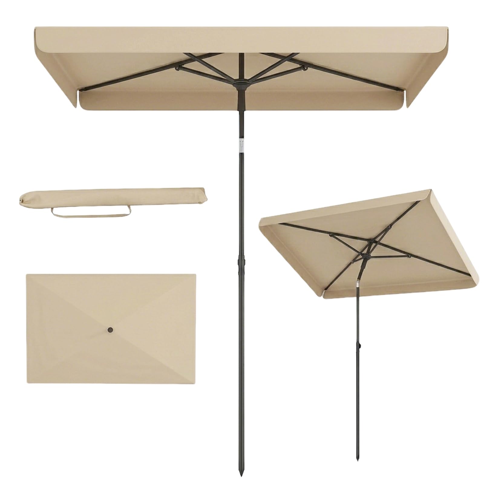 RELAX4LIFE Petit Parasol de Balcon Rectangulaire 213x140 cm, Inclinable à 30° & Pliable, Protection UV50+, Parasol de Plage avec Sac, Mât Ø28mm Clipsable sur Balcon, Gain de Place pour Terrasse