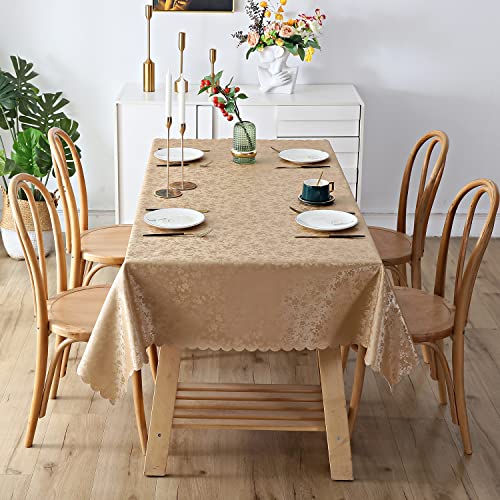 Image of Smiry Rectangle Table Cloth, Waterproof Heavy Duty Vinyl Tablecloths, Wipeable Washable Table Cover for Kitchen and Dining Room (Brown, 54 inch X 78 inch)