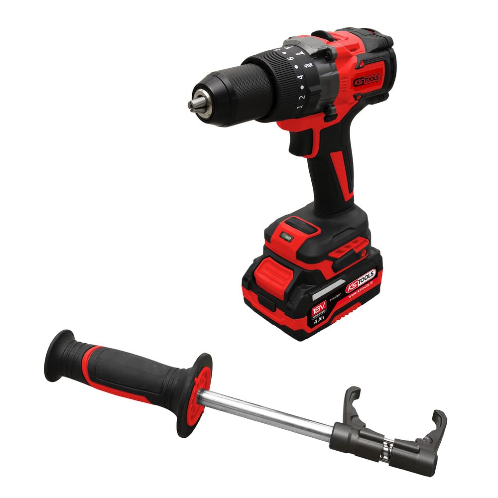 KS Tools - 515.4730F - Akumulatorowa wiertarko-wkrętarka - Akumulatorowa wiertarko-wkrętarka bezszczotkowa - Moc 18 V - 1,6 kg bez baterii - Dostawa w pudełku z 2 bateriami 4Ah