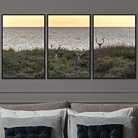 3 Piece Framed Canvas Wall Art Spiritual Being Animals Deer Expressive Impressionism Rustic - 16