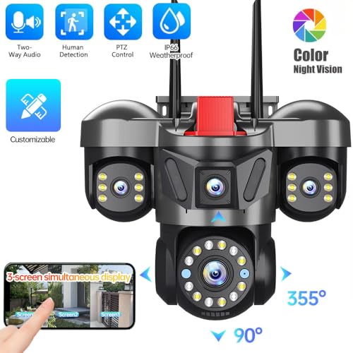 Image of TP PLUS 4 Lens PTZ WiFi Outdoor Security Camera | 360 Pan Tilt | Color Night Vision | Motion Detection | Dual Antenna Wireless CCTV Camera