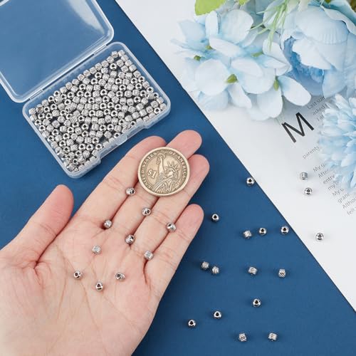 UNICRAFTALE 200Pcs 4mm Textured Spacer Beads Stainless Steel Beads 1.5mm Hole Bracelet Bead Rondelle Metal Stripe Spacer Round Bead for DIY Bracelet Jewelry Making Stainless Steel Color - Image 4