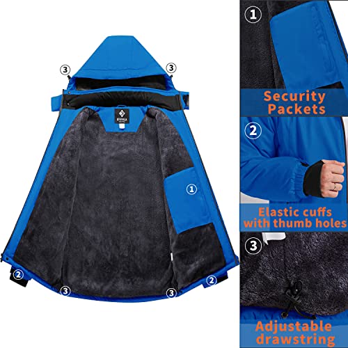Image of Men's Winter Skiing Jacket Waterproof Warm Snow Fleece LiningCoat Mountain Hooded Windproof Rain Jacket S-6XL