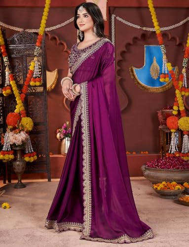 Image of DHARMEE Women's Elegant Designer Sarees Premium Rangoli Fabric with Embellished Border, Lightweight and Stylish Ethnic Wear - Perfect for Parties, Weddings, and Festive Occasions..