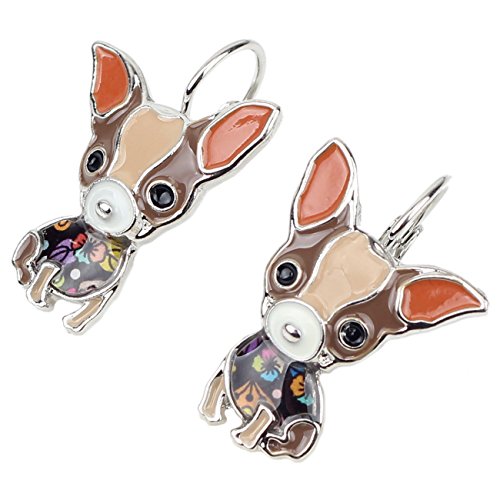 Newei Enamel Sweet Chihuahua Dog Earrings French Clip Stud Fashion Animal Jewelry For Girls Women Gift (Brown) #TOP1