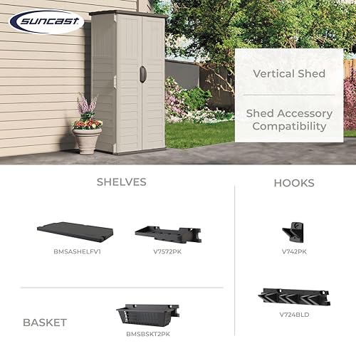 Suncast Vertical Outdoor Storage Shed with Reinforced Floor, Lockable Double Doors, All-Weather Construction, and Multi-Wall Panels, Vanilla, Made in the USA - Image 9