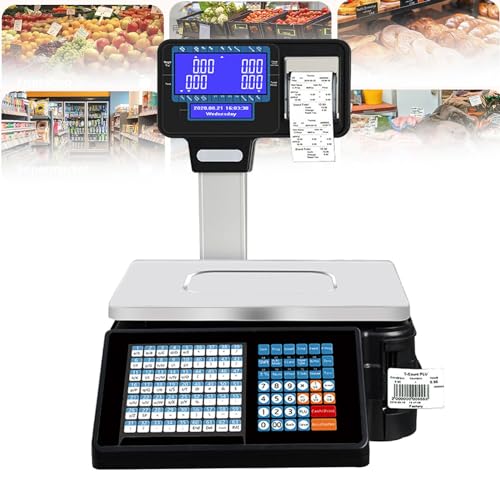 LYDZUSDP Digital Price Computing Scale,Commercial Label Thermal Printer,Label Printing Scale Pole Display with Vertical Pole,Double Side LCD Display
