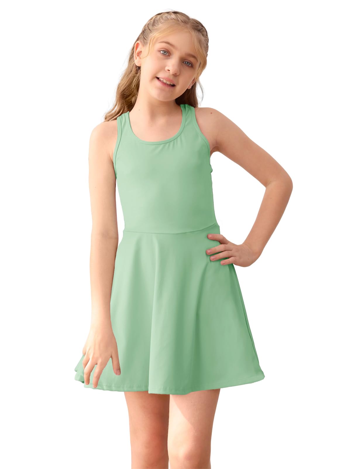 Haloumoning Robe de tennis sans manches pour fille - Dos nageur - Robe de golf pour l'école - Tenue de sport avec poches courtes