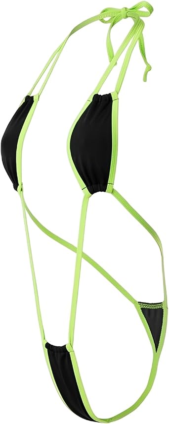 Sling Shot Micro Bikini for Women One Piece Swimwear Thong Women Sexy Monokini Backless Halter Green