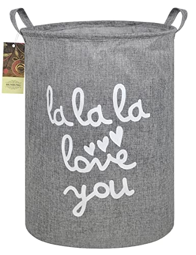 Image of HUNRUNG Laundry Hamper,Large Canvas Fabric Lightweight Storage Basket Toy Organizer Dirty Clothes Collapsible Waterproof for College Dorms, Children Bedroom,Bathroom (Grey Lala)