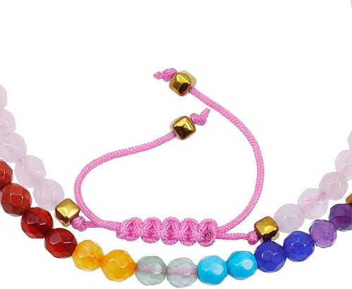 Miniatura 3 de TUMBEELLUWA Pulseras de cuentas de piedra facetada 7 chakras de 0.157 in, pulsera de cristal curativo ajustable hecha a mano para mujer