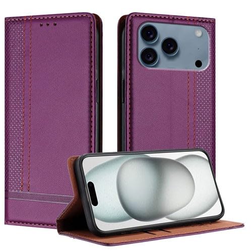 Étui portefeuille iPhone 16 Pro cuir violet housse antichoc avec rabat