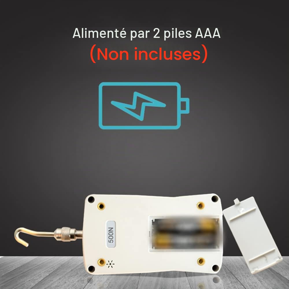 Dynamomètre numérique,500 N/50 kg/110 lb/1760 oz,Dynamomètre portable à actionner par traction,Éclairage rétroéclairé à unité commutable,avec 6 Têtes de fixation,Étui de rangement,Arrêt automatique