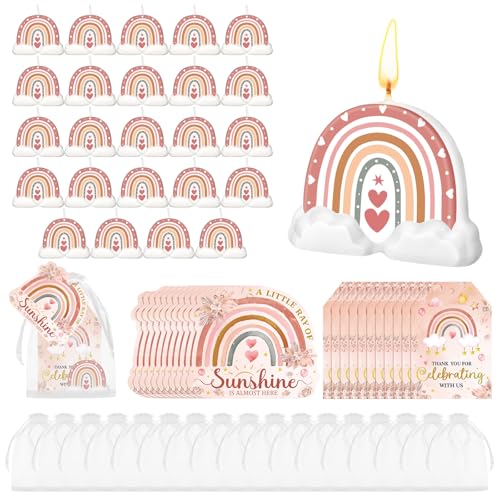 Conelist 24 Sets Boho Baby Shower Decorations Rainbow Candle Tealight with Organza Bag and Thank You Card Bulk Baby Shower Party Favors Gifts Christian Decor for Guest Inspirational Birthday Wedding