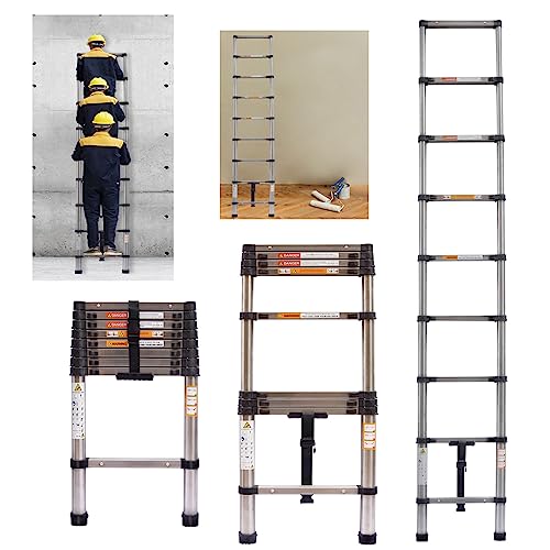 2.6M/8.5FT Telescopic Ladder Extension Ladder Stainless Steel Multi Purpose Loft Ladder 150kg Capacity, Folding Tall Ladder for Household Decorating, Painting 1 2.6M/8.5FT Telescopic Ladder Extension Ladder Stainless Steel Multi Purpose Loft Ladder 150kg Capacity, Folding Tall Ladder for Household Decorating, Painting