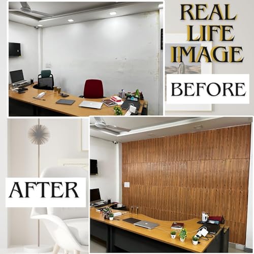 Image of KASHIVAL Self-Adhesive Waterproof PE Foam 3D Wall Panels Wallpaper Sticker for Bathroom, Living Room, Hotel and Home Decoration (70 x 70cm, Appx. 5.3Sq Feet) (JD Dark Wood)