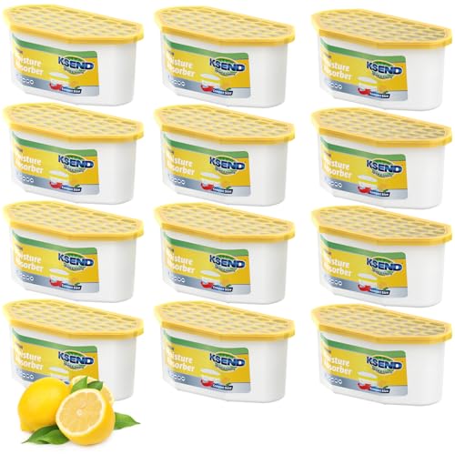 Image of Ksend Moisture Absorbers, 12 Pack, Compact Dehumidifier for Closet, Efficient Humidity Absorber Boxes, Moisture Absorber for Closet, Odor Eliminator with Lemon Fragrance, Yellow, 6.4oz, 300ml