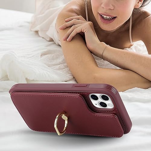 Image of for iPhone 11 Pro Phone Case with Card Holder and Strap for Women,Crossbody Lanyard,RFID Blocking,Kickstand Ring Stand,Snap Clasp,Phone Wallet Cases 5.8 inch(Wine Red)