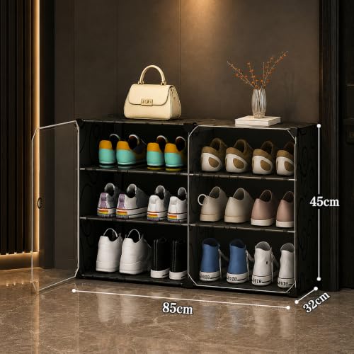 Image of AYSIS Premium Foldable Plastic Shoe Rack for Home, ๐ ๐๐จ๐จ๐ซ ๐ ๐๐ก๐๐ฅ๐ Shoe Cabinet, Dustproof & Waterproof Organizer, Portable Space Saving Storage for Entryway, Bedroom & Living Room, Black