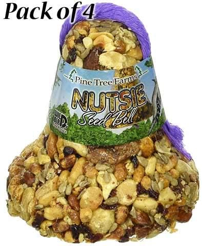 BestNest Pine Tree Farms Nutsie Seed Bells with Nets, Set of 4, 18 oz. Each – Nut & Dried Fruit Bird Food, Gelatin-Bound Seed Bells with Hanging Nets for Backyard Wild Birds