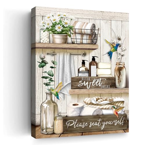 Bathroom Decor Canvas Wall Art Rustic Bathroom Sign Please Take Your Seat Print Painted Brown Picture Modern Home Art Decor Framed Ready To Hang 12x16 Inch