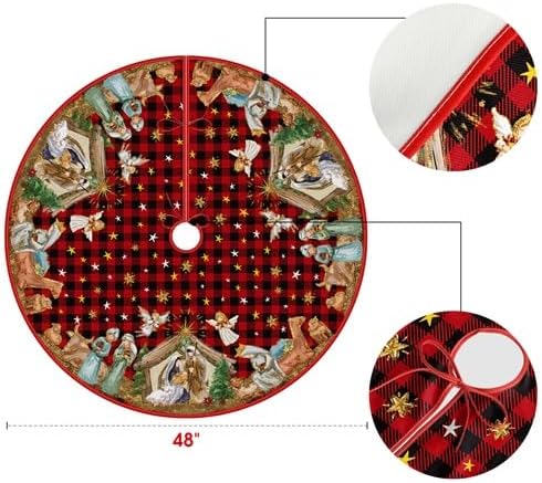 Miniatura 5 de AVOIN colorlife Falda de árbol de Navidad a cuadros de búfalo de 48 pulgadas, decoración de árbol de Navidad cristiano de Jesús
