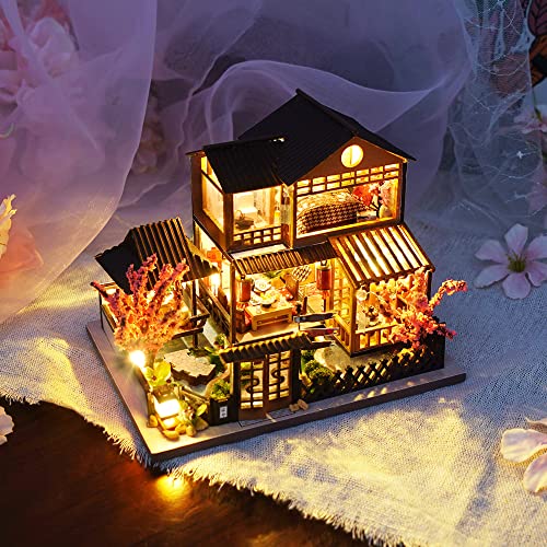 CUTEBEE Puppenhaus Miniatur mit Möbeln, Idee DIY hölzernes Miniatur Haus Kit mit LED-Licht, Maßstab 1:42 kreativer Raum (Japanese Garden House)… – Bild 3