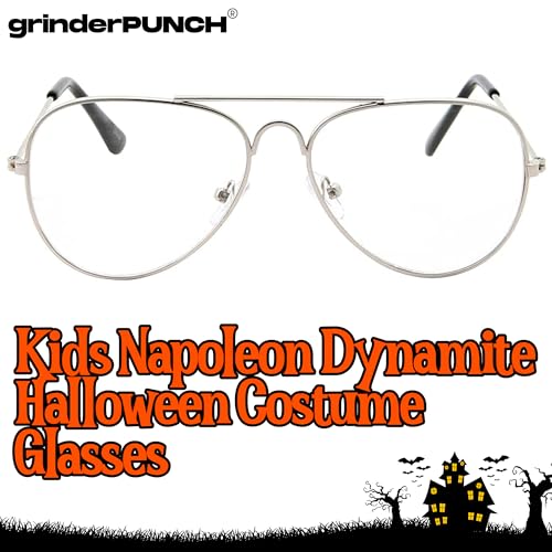 grinderPUNCH Kids Fake Aviator Eye Glasses Clear Lens Children's Non Prescription (Age 3-10), Silver3