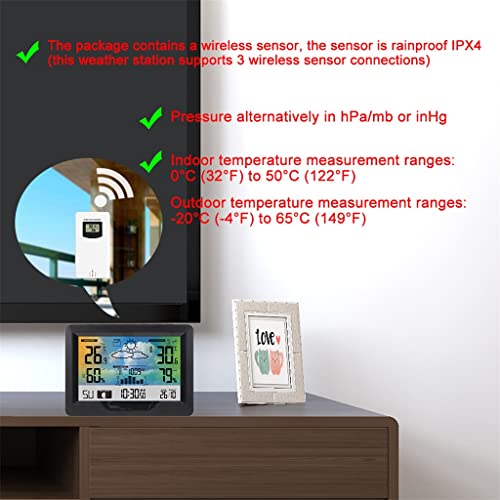 Sensor inalámbrico con termohigrómetro digital y reloj de alarma para pared 7