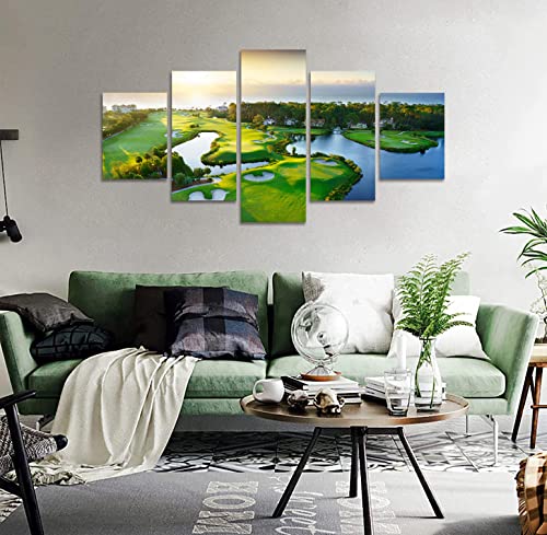 Golf Course Wall Art Sunrise Canvas Painting Sport Poster Prints Framed Picture For Living Room Office Bedroom Basement Home Decor (50Wx24H) #TOP4