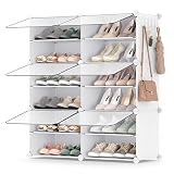 SONGMICS Shoe Rack Organizer, 6-Tier Shoe Storage Cabinet for Closet and Entryway, Holds 24 Pairs of Shoes, Adjustable, Cloud White and Trasparent ULPC033W01