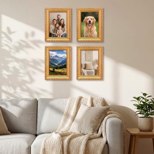 Image of 24 Pcs 5 x 7 Inch Gold Picture Frames Bulk Vintage Antique Ornate Retro Baroque Photo Frames with Backboard for Wall Hanging Tabletop Home Decor Wedding Christmas Display
