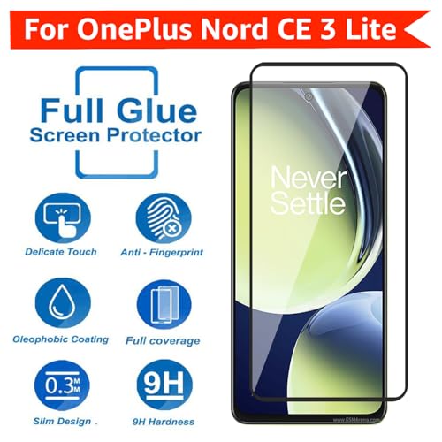 Image of POPIO Military-Grade Gorilla Tempered Glass for OnePlus Nord CE 3 Lite (Black) 9H Hardness, Edge-to-Edge Full Coverage, Anti-Scratch, Bubble-Free, Ultra Clear HD Glass, Oleophobic Coating, Face ID Compatible
